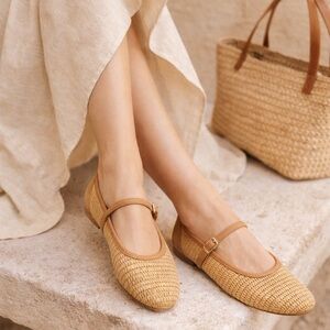 Silent D. Raffia Mary Jane Flats